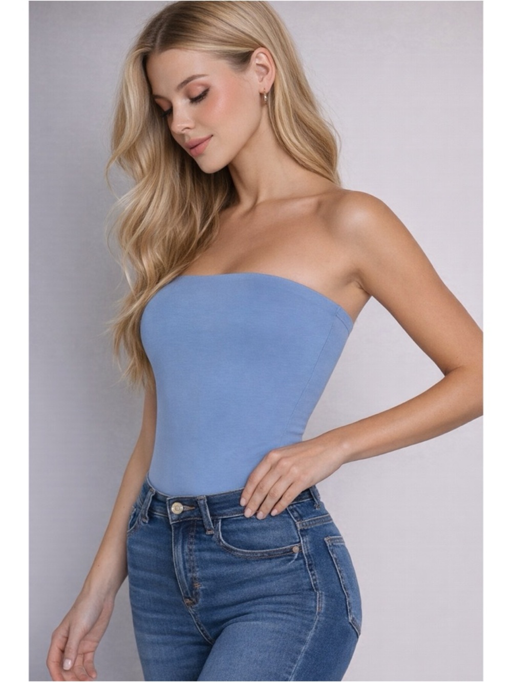 NWOT Tube Cotton Spandex Jersey Bodysuit- Light Blue